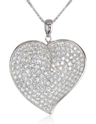 Sterling Silver Pave Clear Cubic Zirconia Heart Pendant Necklace, 18"