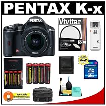 Pentax K-x Digital SLR Camera (Black) with 18-55mm Zoom Lens + 16GB SDHC Card + (8) AA Batteries & Charger + Filter + Accessory Kit