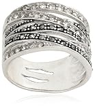 Sterling Silver 6 Row Marcasite and Crystal Ring