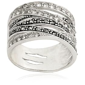 Sterling Silver 6 Row Marcasite and Crystal Ring