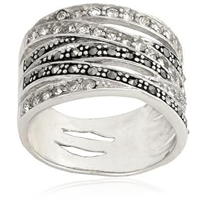 Sterling Silver 6 Row Marcasite and Crystal Ring