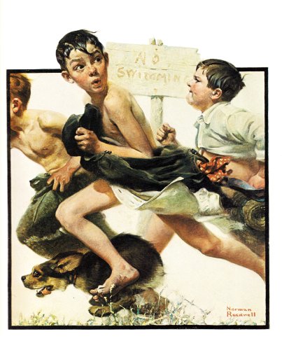Norman Rockwell No Swimming 1921 Art Print - 8 in x 10 in - Unmatted, Unframed
