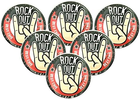 6 Pcs Rock Out Pinback Buttons Round Badges 2.25 Inch, We Love Rock and Roll