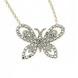 Sterling Silver Vermeil Genuine Diamond Accent Butterfly Pendant Necklace