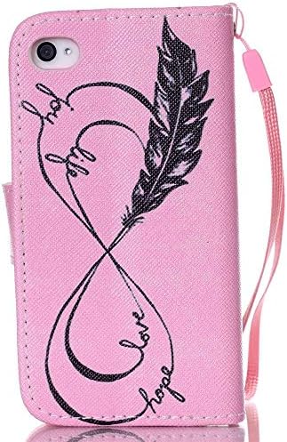 iPhone 4 4S Wallet Case, "feathers and 8" pattern ATQ® Stand Wallet Leather Case Magnetic Wallet Pouch with Luxury Hang Rope Wrist Strap and Built In Kickstand For iPhone 4 4S