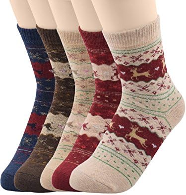 Passionate Adventure Winter Womens Cozy Comfortable Warm Wool Knit Crew Socks 5 Pack Deer2