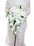 MedianField 【 カサブランカ ブーケ 造花 ＋ ブートニア セット 】 純白 ブライダルブーケ 結婚式 花束 フラワー ウエディング 花 小物 花嫁 新郎 (ブーケ ＋ ブートニア)