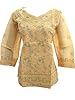Indian Kurta Tunic Top Floral Embroidered Yellow Boho Cotton Blouse M Sz