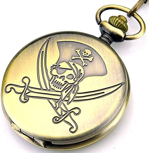 WOGKOK Men Pocket Watch Pirates Caribbean Totem Cowboy Chain with Gift Box