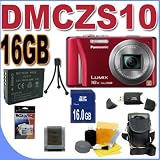 Panasonic Lumix DMC-ZS10 14.1 MP Digital Camera with 16x Wide Angle Optical Image Stabilized Zoom and Built-In GPS Function (Red) Accessory Saver 16GB Bundle