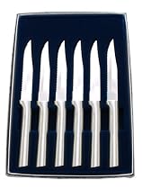 Rada Cutlery Six Serrated Steak Knives Gift Set, 6 Piece Boxed Set, Solid Cast Brushed Aluminum Handles, Made in USA