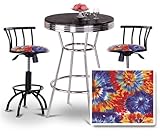 Chrome Bar Table & 2 Black Adjustable 24"-29" Tie Dye Fabric Seat Barstools ....