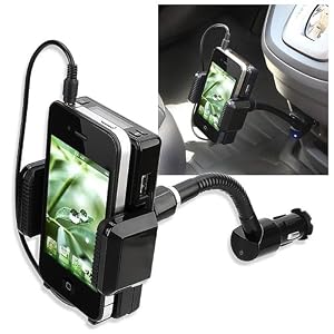 Black 7-in 1 FM Transmitter Car Kit with Holder for Motorola Atrix 4G, i886, CLIQ 2, Samsung Galaxy S 4G