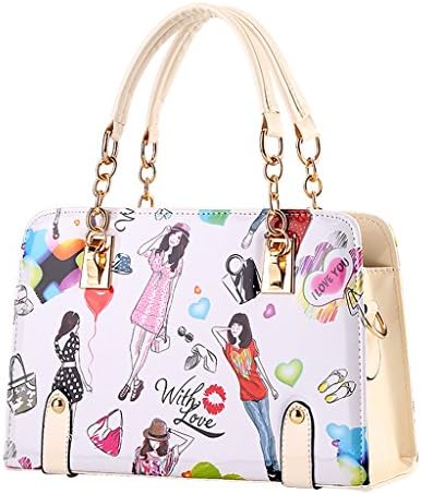 New Fashion Young Women Shoulder Bags Beauty Picture Totes PU Leather Padlock Clutch White Handbags
