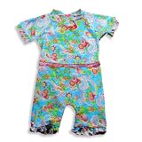 Max Out - Infant Girls Floral Swim Romper, Light Blue, Pink, Green