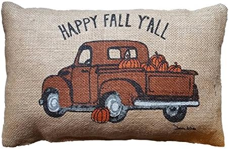 UOOPOO Happy Fall Y'all Truck Cotton Linen Pillow Cover 12 x 18 Inches Print on One Side Cushion Cover