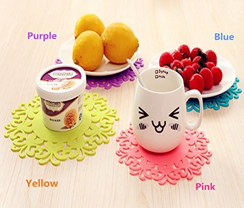 Best DD2® 3-pack Silicone Pot Mat Heat Insulation Pad Creative Hollow Style Roses Bowl Plate Mat Cup Pad (3 different size) (3-Yellow)