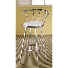Set of 2 29H Bar Stools 50's Retro Style White Fabric by visiondecor Furniture