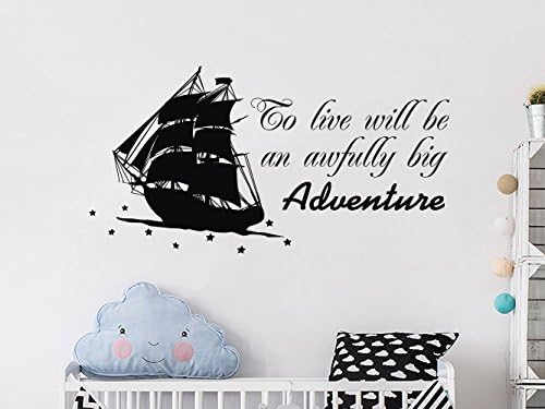 Pikoilko Nautical Pirate Ship Removable Vinyl Monogarmmed Wall Stickers Decals Quote For Bedroom Art Mural Home Decor Christmas Gifts 28" Tall x 53" Wide