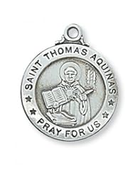Solid .925 Sterling Silver St. Saint Thomas Aquinas 3/4" Patron St. Saint Medal Pendant w/20" Chain Necklace in Gift Box