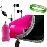 Android Internet Tablet Archos 70 Hot Pink Protective Case, Earbud Earphones, Hot Pink USB Charger and Vangoddy Live*Love*Laugh Wristband
