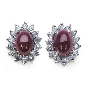 2.15 Carat Genuine Ruby and Tanzanite Silver Rhodium Earrings by JewelzDirect
