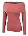 Doublju Womens Long Sleeve Ribbed Foldover Off The Shoulder Top
