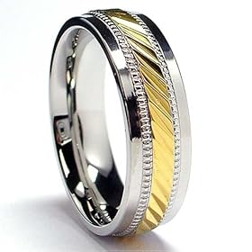 7MM Mens 14K Gold Plated Stainless Steel Ring Sizes 8 to 12
