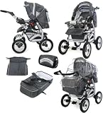 Tako Natalia in grey & silver - foldable 2 in 1 pram & pushchair /comes with raincover, footmuff, baby bag, carrycot