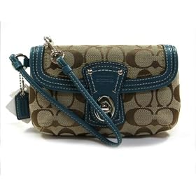 AUTHENTIC COACH LEGACY SIGNATURE CAPACITY FLAP WRISTLET (Khaki/Blue)