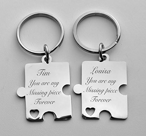 Engraved Stainless Steel Puzzle Pieces Keychain Set