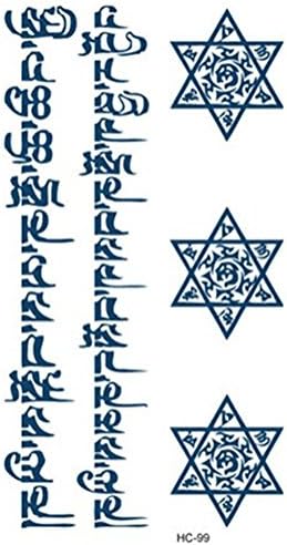 Blanche Lynn Mixed Design Waterproof Temporary Five-pointed Star Tibetan Sanskrit &amp; Partysu Signs &amp; Letter &amp; Key Tattoo Body Art Stickers , Pack of 4