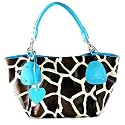Turquoise Giraffe Designer Inspired Animal Print Handbag Purse Bag Tote NEW