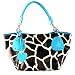 Turquoise Giraffe Designer Inspired Animal Print Handbag Purse Bag Tote NEW