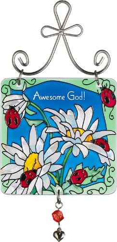 Joan Baker Designs JSW179 Daisies and Ladbugs Inspirational Mini Art Glass Suncatcher, 3 by 6.25-Inch