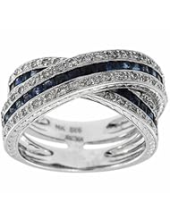 1.77CT F-G VS-SI round cut Diamond and Sapphire cocktail, right hand ring in 14k white gold