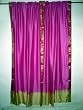 2 Art Silk Sari Curtains Cerise Pink Golden Border Window Treatment 84"