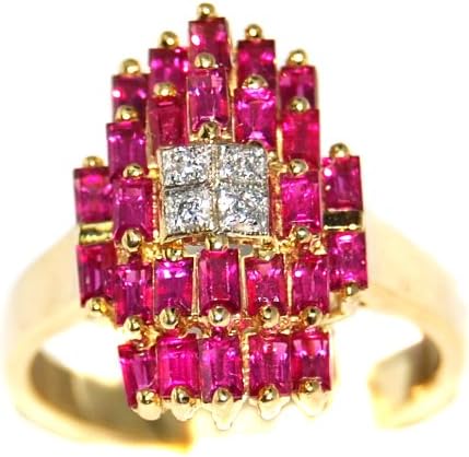 For Men Red Ruby and Diamond Unique 18K Yellow Gold Ring [R0068]