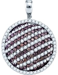 10K White Gold 2.22CT Brown Round Cut Diamond Circle Pendant Pave Setting