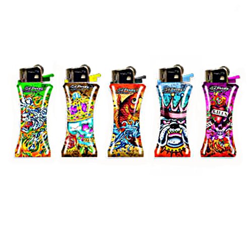 Ed Hardy Mini Curve Tattoo Designs Refillable Butane Lighters 5pk EH-LT-140
