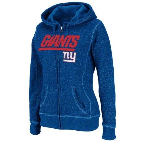 NFL Women's New York Giants Deep Post Long Sleeve Fullzip Marled Fleece Hoody (Stadium Blue/White, Small)