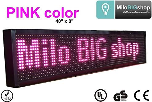 LED Scrolling Sign PINK Color Programmable message Display 8" X 40", LED Banner, Great for Restaurant, Bar, Home, Office, Store, Window, Walls.