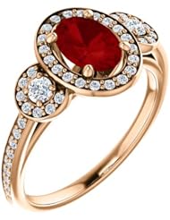 18K Rose Gold 7.00x5.00mm Oval Cut Ruby and Diamond Ring -- LIFETIME WARRANTY