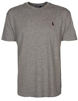 Ralph Lauren Mens T-Shirt Crew Neck Light Grey Marl Burgundy Pony