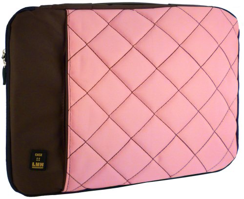 14 inch pink nylon quilted laptop notebook sleeve bag carry case w/handle for macbook acer asus dell hp lenovo sony toshiba