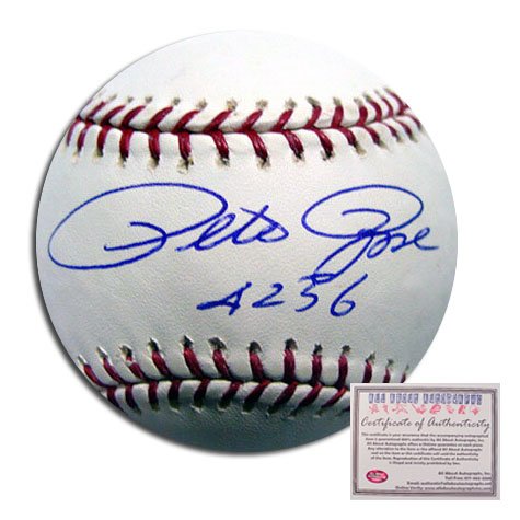 Pete Rose Cincinnati Reds Hand Signed Rawlings MLB Baseball with 4256 Inscription