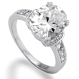 Sterling Silver Oval Cut Cubic Zirconia Solitaire Ring w/Side Stones - Women's Valentine Engagement Ring