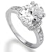 Sterling Silver Oval Cut Cubic Zirconia Solitaire Ring w/Side Stones - Ideal Gift For Mother, For Her, Birthday, Anniversary, Bridal, Wedding, Engagement