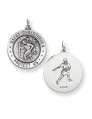 St. Christopher Sterling Silver Medal Football with 20 inch Steel Necklace