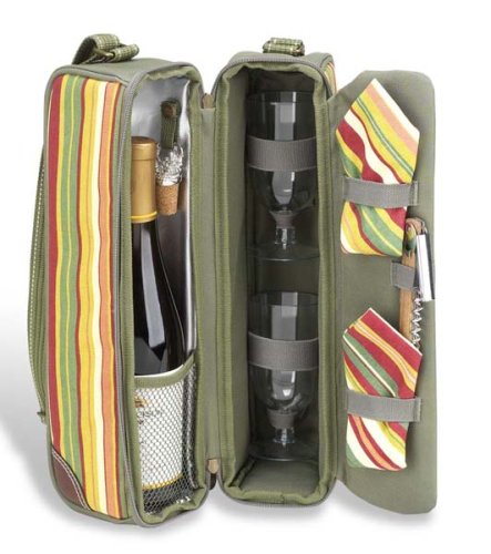 Picnic at Ascot Santa Barbara Collection Wine Carrier with Glasses for 2
